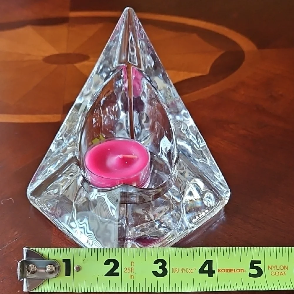 Vintage Nybro Sweden Crystal Pyramid Candle Holders Votive Pair MCM Art Glass